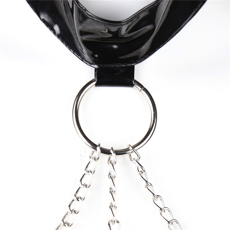 「Chain Web」 Body Harness Set with Patent Collar & Thong – Silver/Black