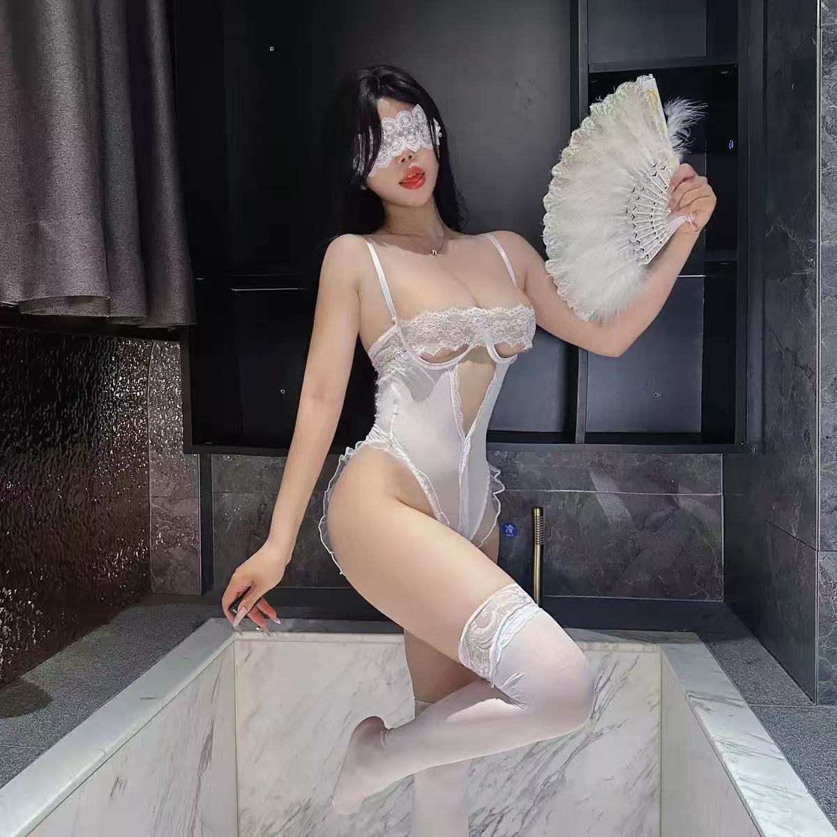 Lace-Frame Sheer Cutout Teddy - White - One Size