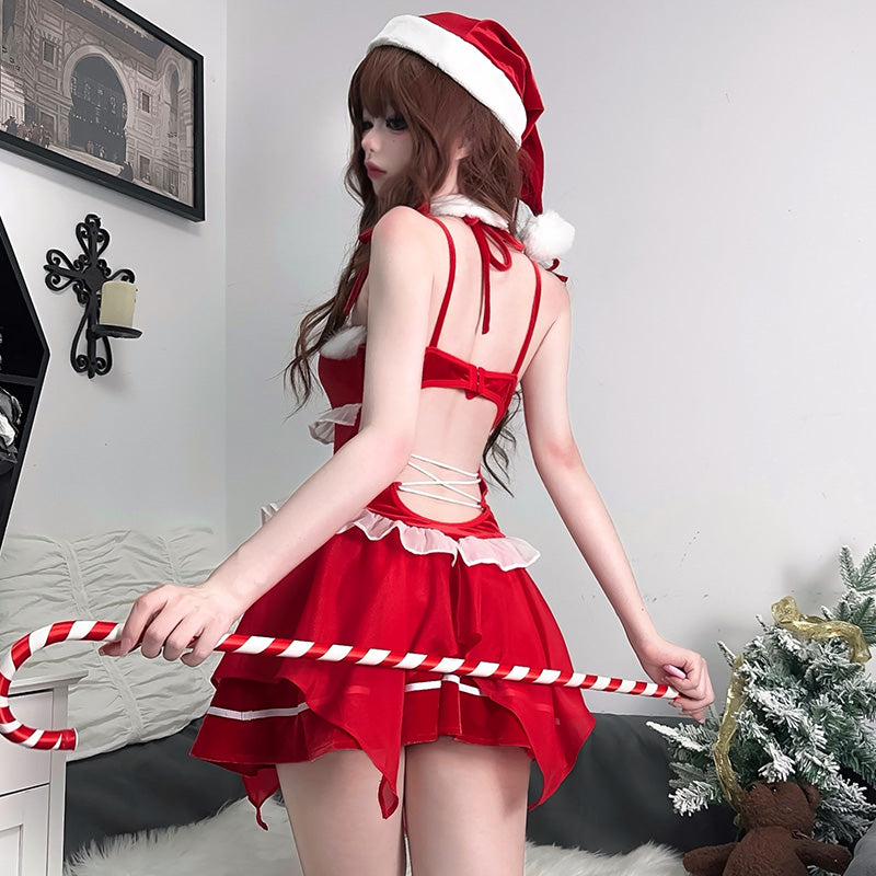 「Santa Corset」 Festive Dress Set with Hat – Red