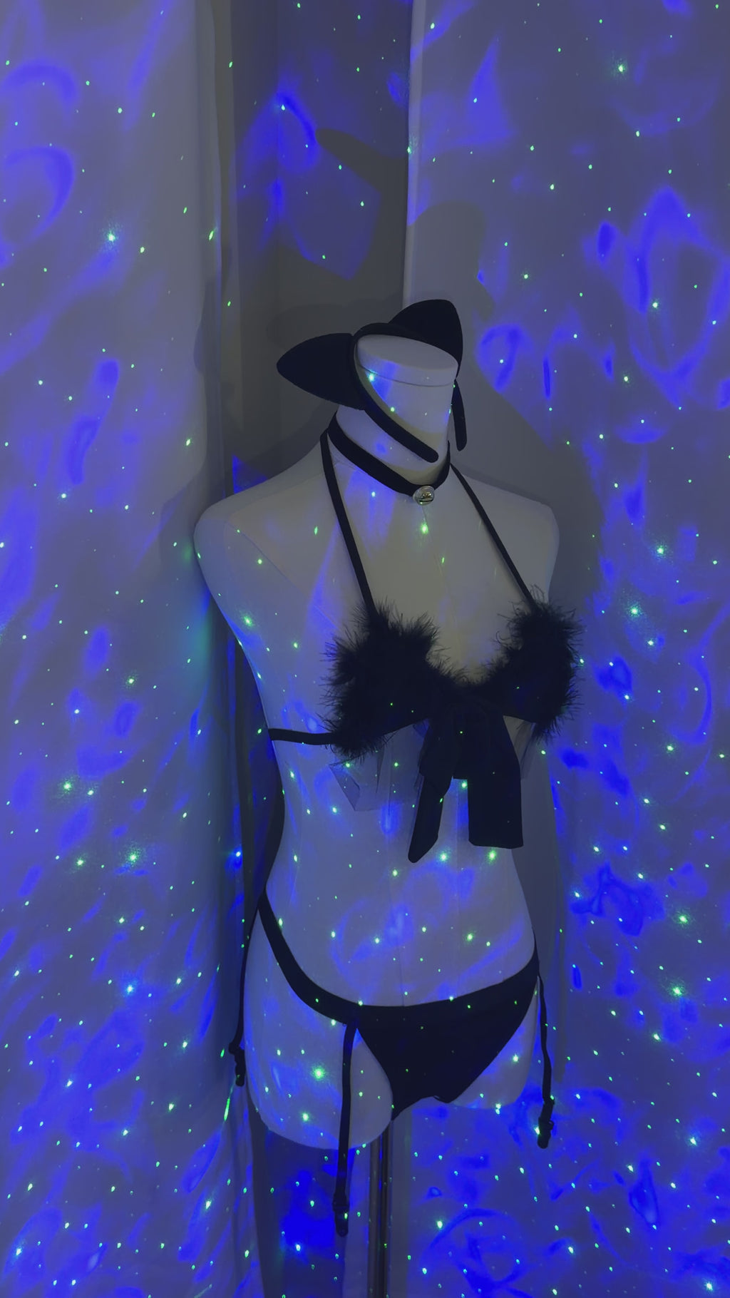 Fuzzy Bunny - Lingerie Set with Ears, Tail & Fishnets – Black