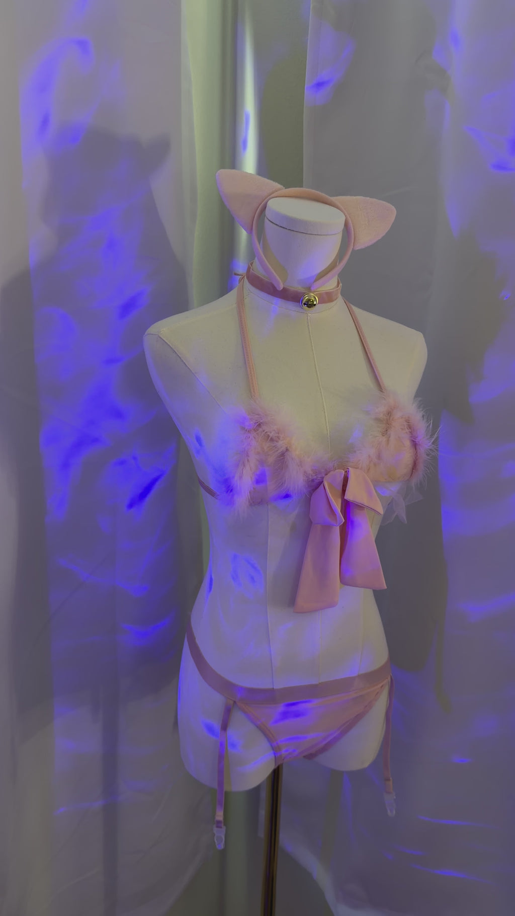 Fuzzy Bunny - Lingerie Set with Ears, Tail & Fishnets – Pink