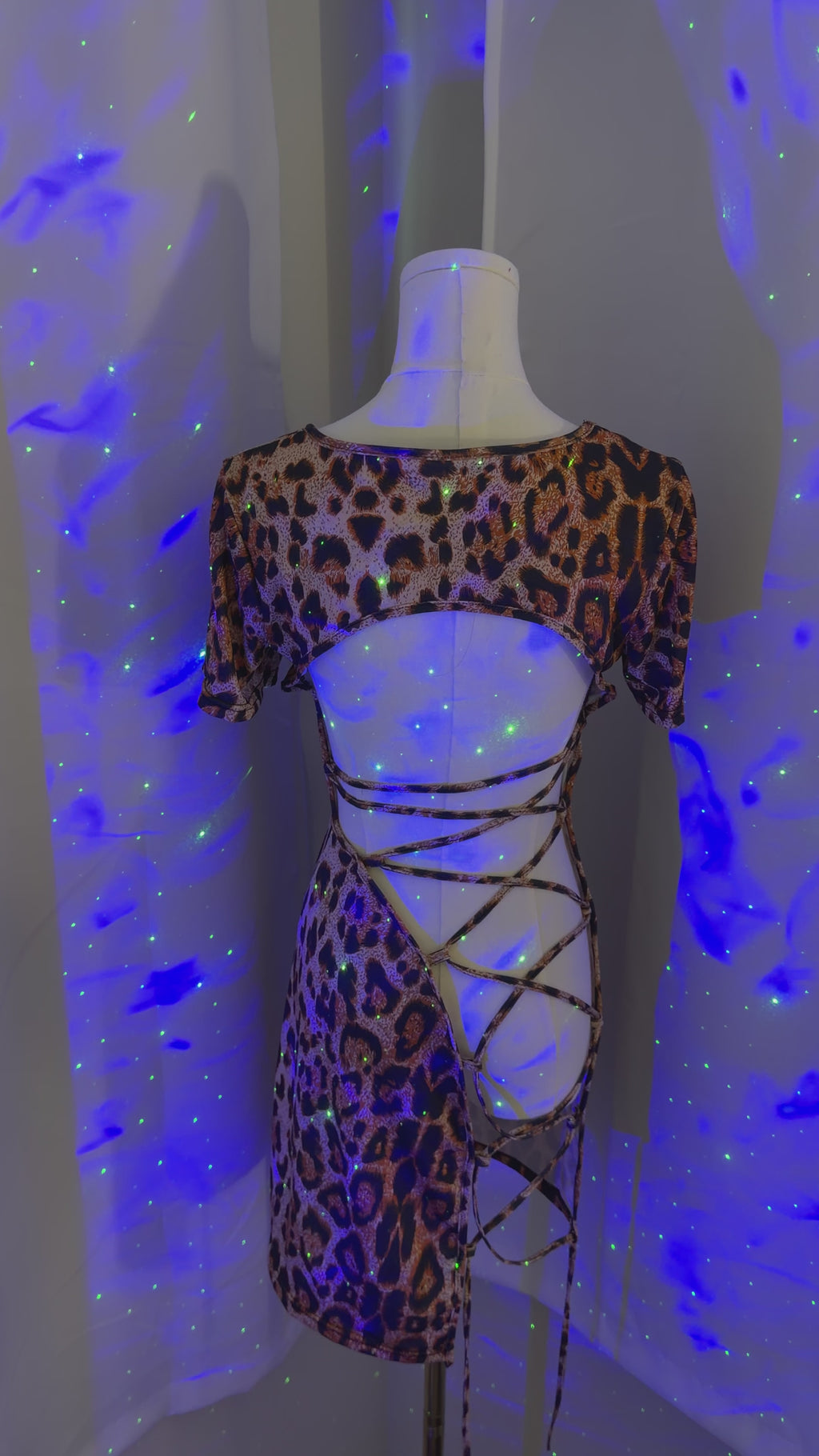 Leopard Lace-Up - Short-Sleeve Cutout Mini Dress Set – Leopard Print