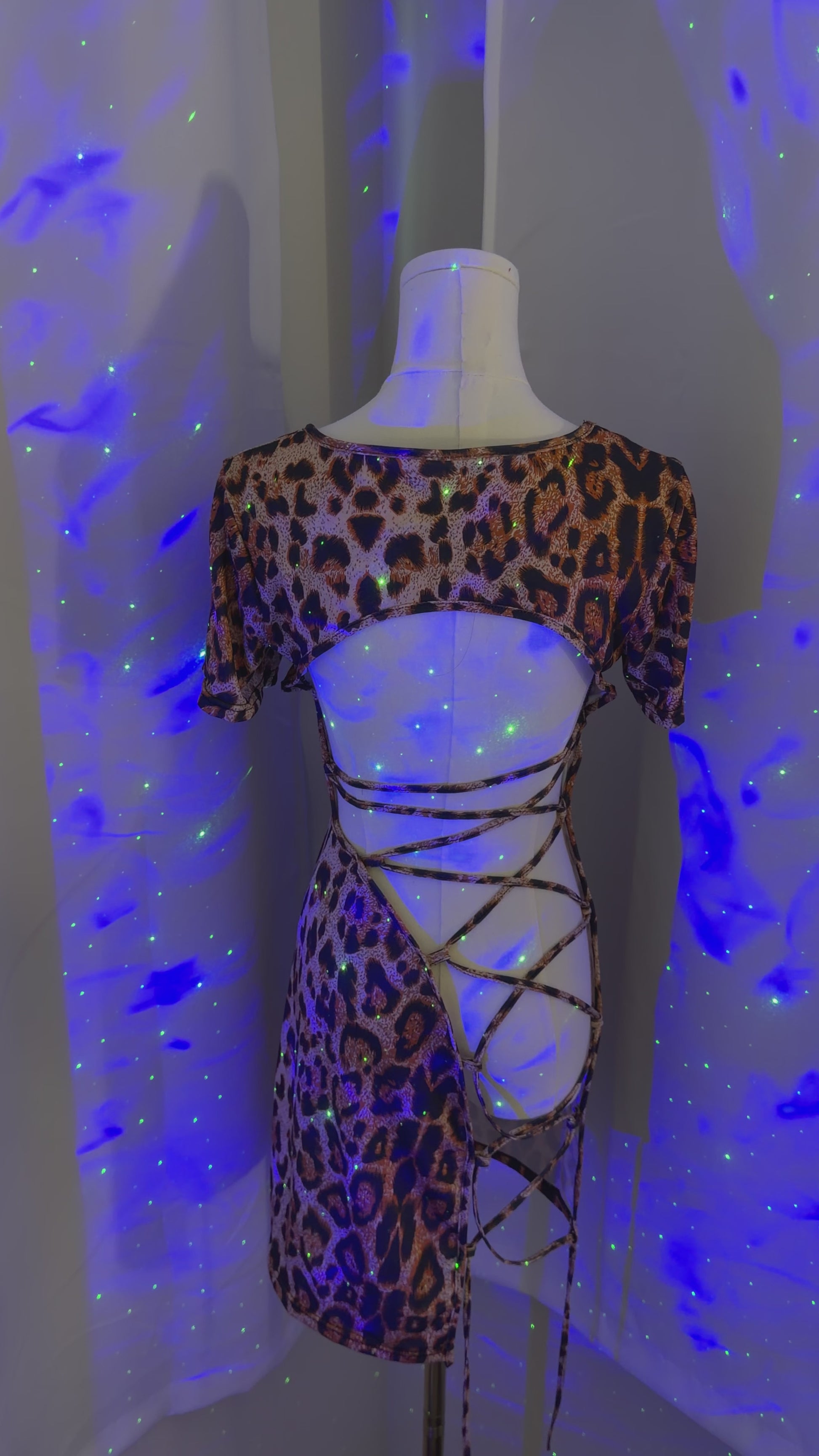 Leopard Lace-Up - Short-Sleeve Cutout Mini Dress Set – Leopard Print